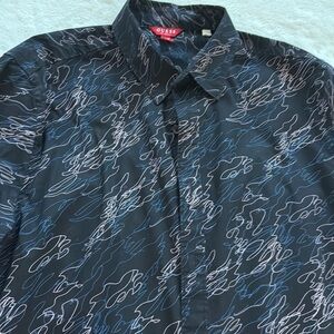 Guess Black Shirt with Blue and White Accents Medium
